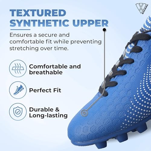 Vizari USA Stealth Boys Girls Soccer Cleats | Youth Firm Ground Athletic Outdoor Football Shoes for Toddler, Little Kid, Big Kid | Lightweight & Durable Blue/White - Image 4