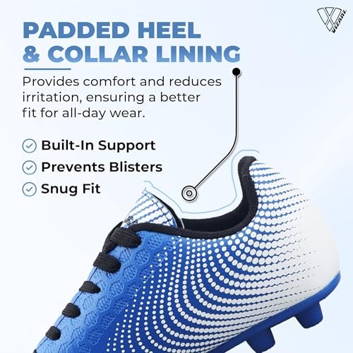 Vizari USA Stealth Boys Girls Soccer Cleats | Youth Firm Ground Athletic Outdoor Football Shoes for Toddler, Little Kid, Big Kid | Lightweight & Durable Blue/White - Image 3