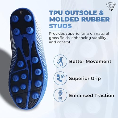 Vizari USA Stealth Boys Girls Soccer Cleats | Youth Firm Ground Athletic Outdoor Football Shoes for Toddler, Little Kid, Big Kid | Lightweight & Durable Blue/White - Image 5