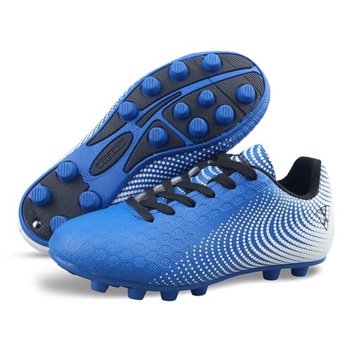 Vizari USA Stealth Boys Girls Soccer Cleats | Youth Firm Ground Athletic Outdoor Football Shoes for Toddler, Little Kid, Big Kid | Lightweight & Durable Blue/White - Image 2