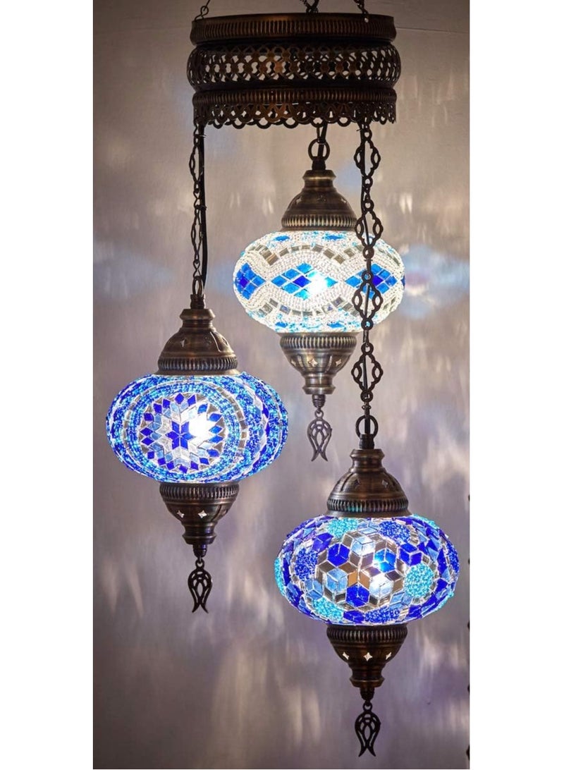 Quick Cart Turkish Mosaic Chandelier Multi 3-Globe Ceiling Lamp Bohemian Hanging Pendant Light | Perfect for House warming, Birthday & Anniversery Gift | Perfect For Office & Hotel  - Image 2