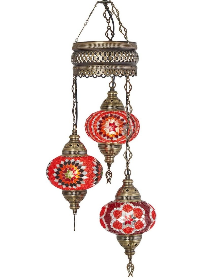Quick Cart Turkish Mosaic Chandelier Multi 3-Globe Ceiling Lamp Bohemian Hanging Pendant Light | Perfect for House warming, Birthday & Anniversery Gift | Perfect For Office & Hotel  - Image 3