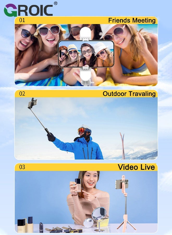 GROIC Selfie Stick Tripod with Bluetooth Wireless Remote, Dual Beauty Fill Light, Stretch 100cm, All-in-One Aluminum Phone Tripod Stand Compatible with iOS and Android Smartphone  - Image 3