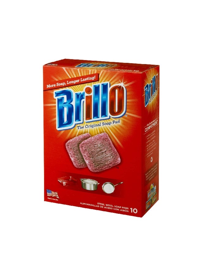 Brillo 10-Piece Multi-Purpose Heavy Duty Steel Wool Soap Pad Red 18.29 x 6.1 x 12.95 cm 1430438 - Image 4