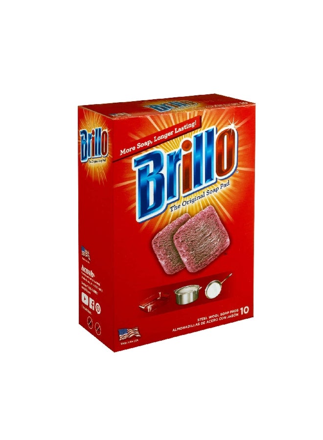 Brillo 10-Piece Multi-Purpose Heavy Duty Steel Wool Soap Pad Red 18.29 x 6.1 x 12.95 cm 1430438 - Image 3