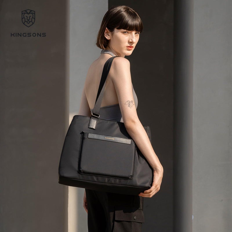 KINGSONS Tote Bag for Women, Large Nylon Tote handbags, waterproof Laptop Tote with 14" MacBook Pro Compartment, Multi-Pocket zipper tote bag for Travel, Beach, School, Work,Black (KS25001-Black-US-1) - Image 2