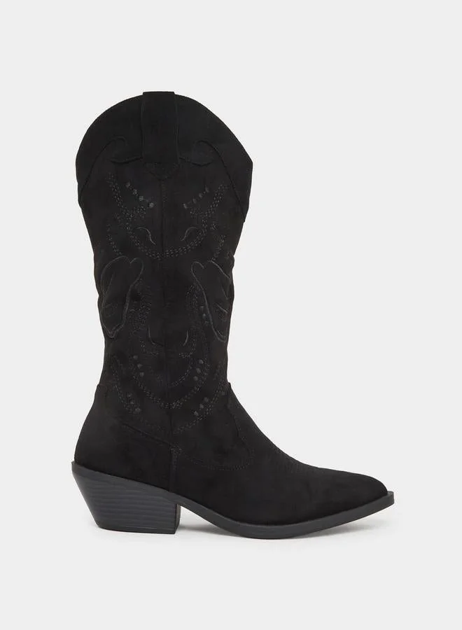Black Western Look Ankle Boots