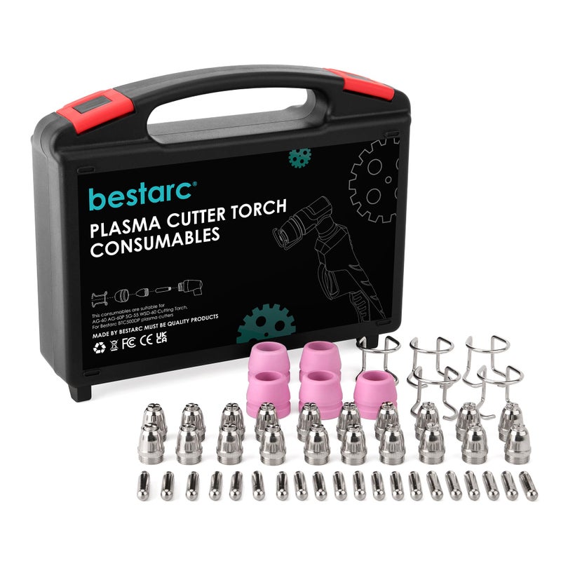 bestarc AG60P Plasma Cutter Torch Consumables 50Pcs Cutting Torch Tip Nozzles Kit with Box For AG60 WSD60 AG60P and BTC500DP