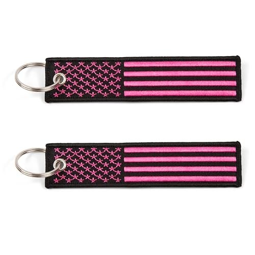 Great 1 American Flag Keychain Tag with Key Ring & Carabiner 2-Pack (Pink) - Image 1