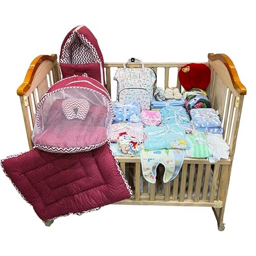 Infantbond New Born Baby Monsoon and SEMI Winter Season Hospital Essentials 79 in 1 (0-6 Months) Nursery Bag (RED Polka) - Image 1