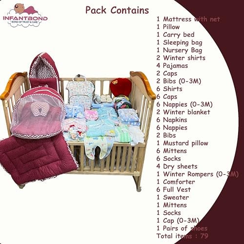 Infantbond New Born Baby Monsoon and SEMI Winter Season Hospital Essentials 79 in 1 (0-6 Months) Nursery Bag (RED Polka) - Image 2