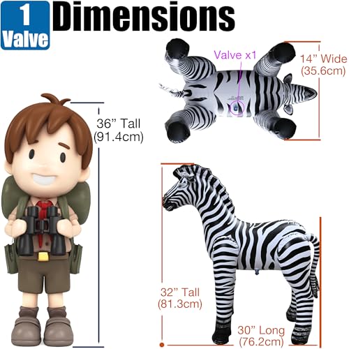 Jet Creations زرافة قابلة للنفخ من جيت كريشنز 32" ارتفاع × 30" طول – لعبة حيوانات قابلة للنفخ للأطفال 3+ – حفلة سفاري، عيد ميلاد، عطلة، ديكور خريف وهالوين، عرض في الحديقة، لعب في المسبح و VBS، بيضاء مع خطوط سوداء، 1 قطعة - Image 5