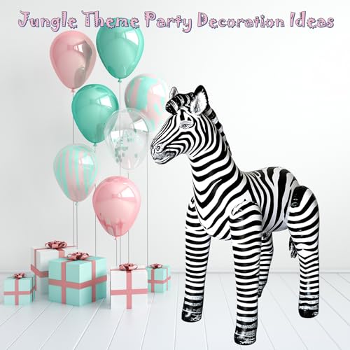 Jet Creations زرافة قابلة للنفخ من جيت كريشنز 32" ارتفاع × 30" طول – لعبة حيوانات قابلة للنفخ للأطفال 3+ – حفلة سفاري، عيد ميلاد، عطلة، ديكور خريف وهالوين، عرض في الحديقة، لعب في المسبح و VBS، بيضاء مع خطوط سوداء، 1 قطعة - Image 2