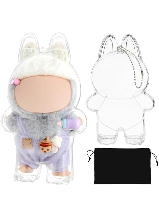 Arabest Protective Case for LABUBU, Plastic Clear Display Box with Key Chain for LABUBU Doll, Protective Cover for labubu Plush Toy, Transparent PVC Bag for Storage (No Doll, 17cm)  - Image 1