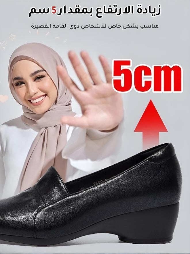 Incredibly Simple and Comfortable Women's Shoes.Women's Genuine Leather Wedge Loafers, Square Toe, 3-4cm Low Wedge Heel, Comfortable Office & Daily Walking Shoes, Versatile for Formal & Casual Wear - Image 5