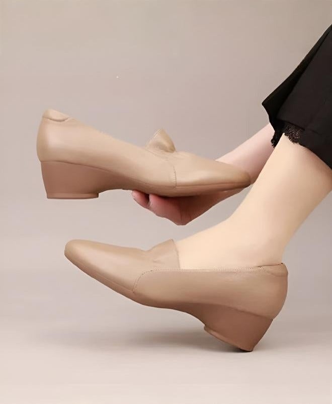 Incredibly Simple and Comfortable Women's Shoes.Women's Genuine Leather Wedge Loafers, Square Toe, 3-4cm Low Wedge Heel, Comfortable Office & Daily Walking Shoes, Versatile for Formal & Casual Wear - Image 1