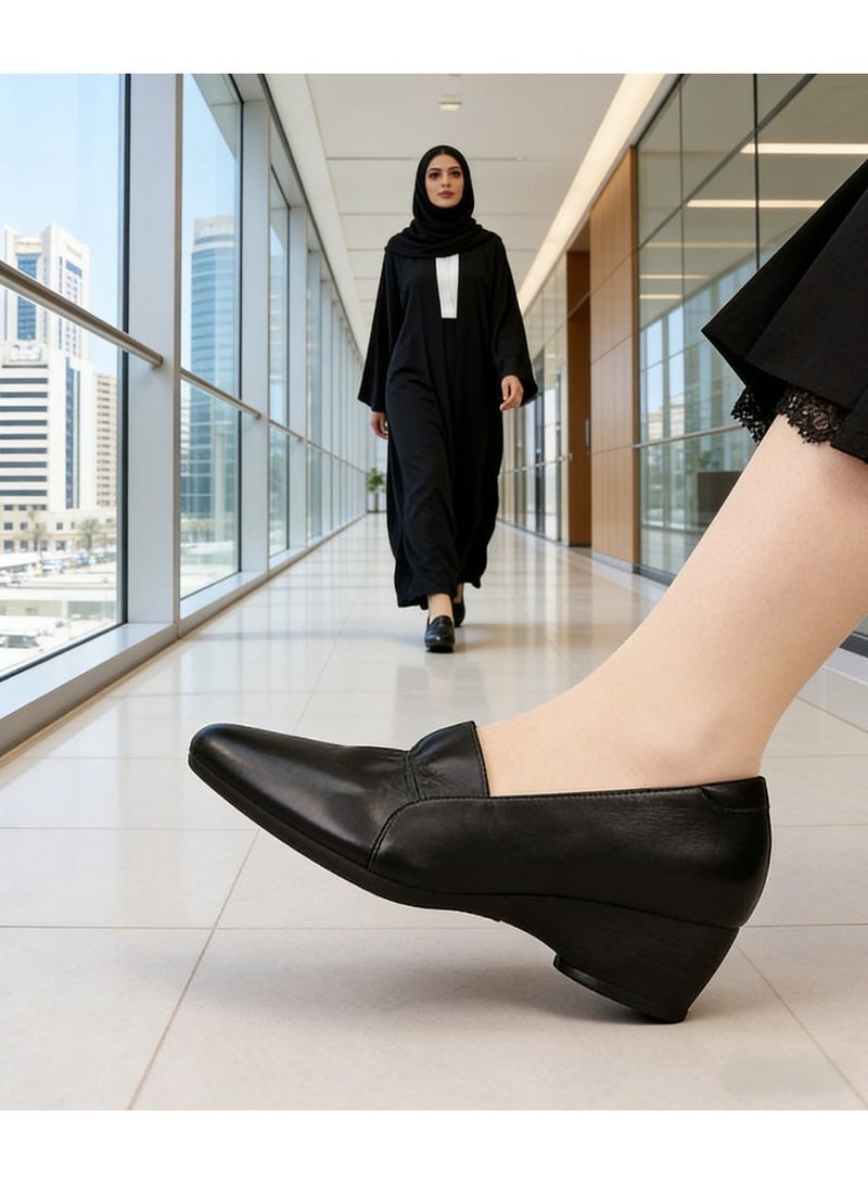 Incredibly Simple and Comfortable Women's Shoes.Women's Genuine Leather Wedge Loafers, Square Toe, 3-4cm Low Wedge Heel, Comfortable Office & Daily Walking Shoes, Versatile for Formal & Casual Wear - Image 3