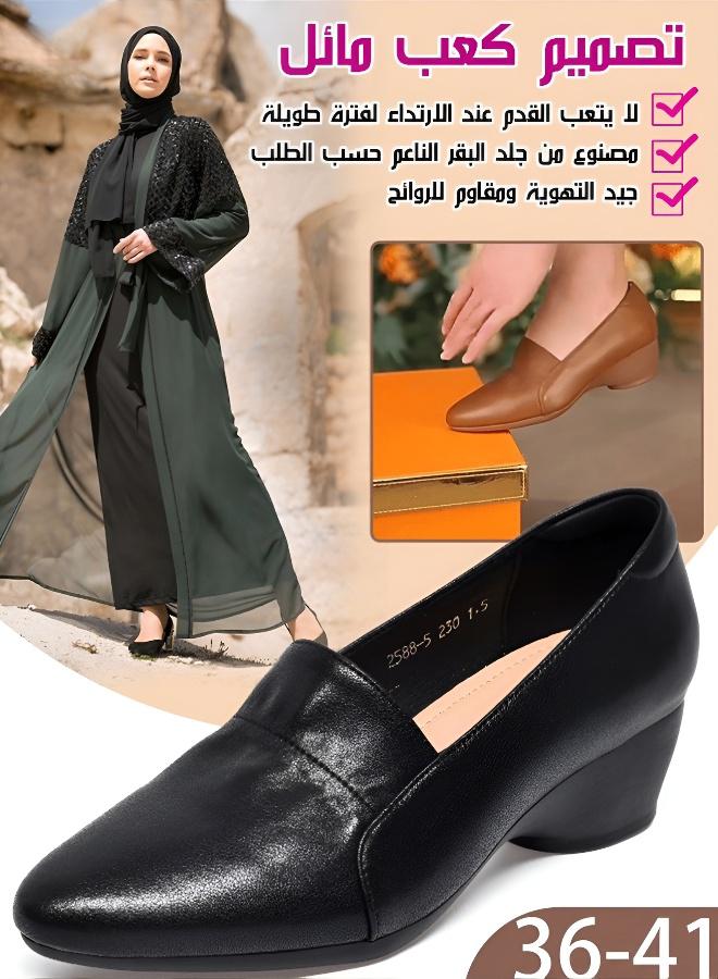 Incredibly Simple and Comfortable Women's Shoes.Women's Genuine Leather Wedge Loafers, Square Toe, 3-4cm Low Wedge Heel, Comfortable Office & Daily Walking Shoes, Versatile for Formal & Casual Wear - Image 2