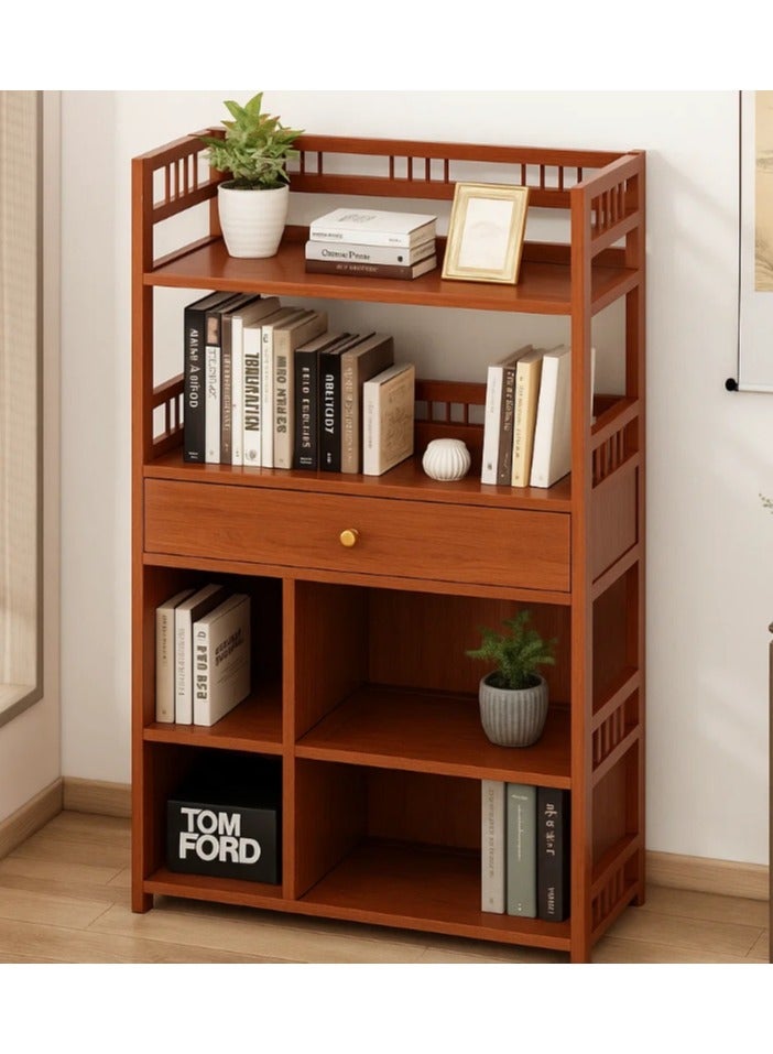 LINGWEI Multi Layer Storage Bookshelf Rack Stylish Living Room Home Storage & Display Cabinet Brown 52x110x30cm - Image 1