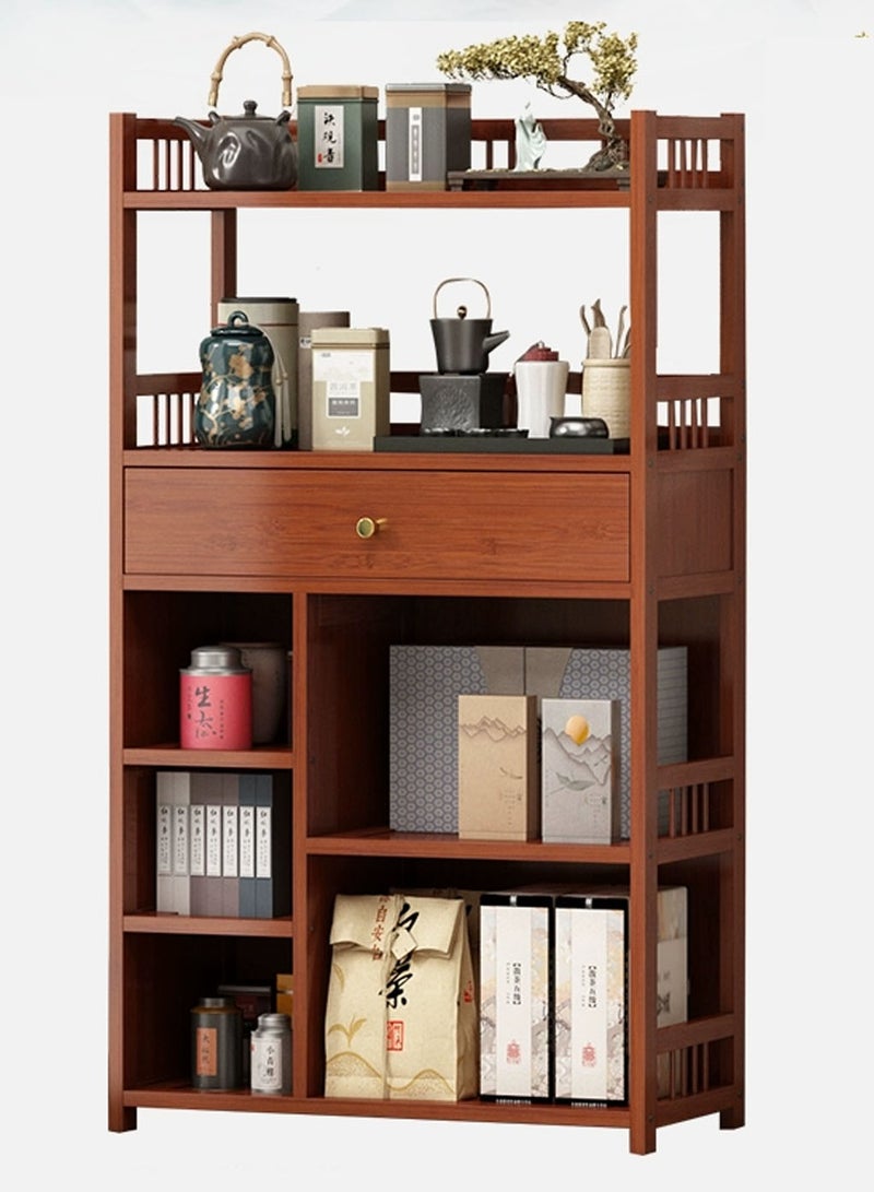 LINGWEI Multi Layer Storage Bookshelf Rack Stylish Living Room Home Storage & Display Cabinet Brown 52x110x30cm - Image 2