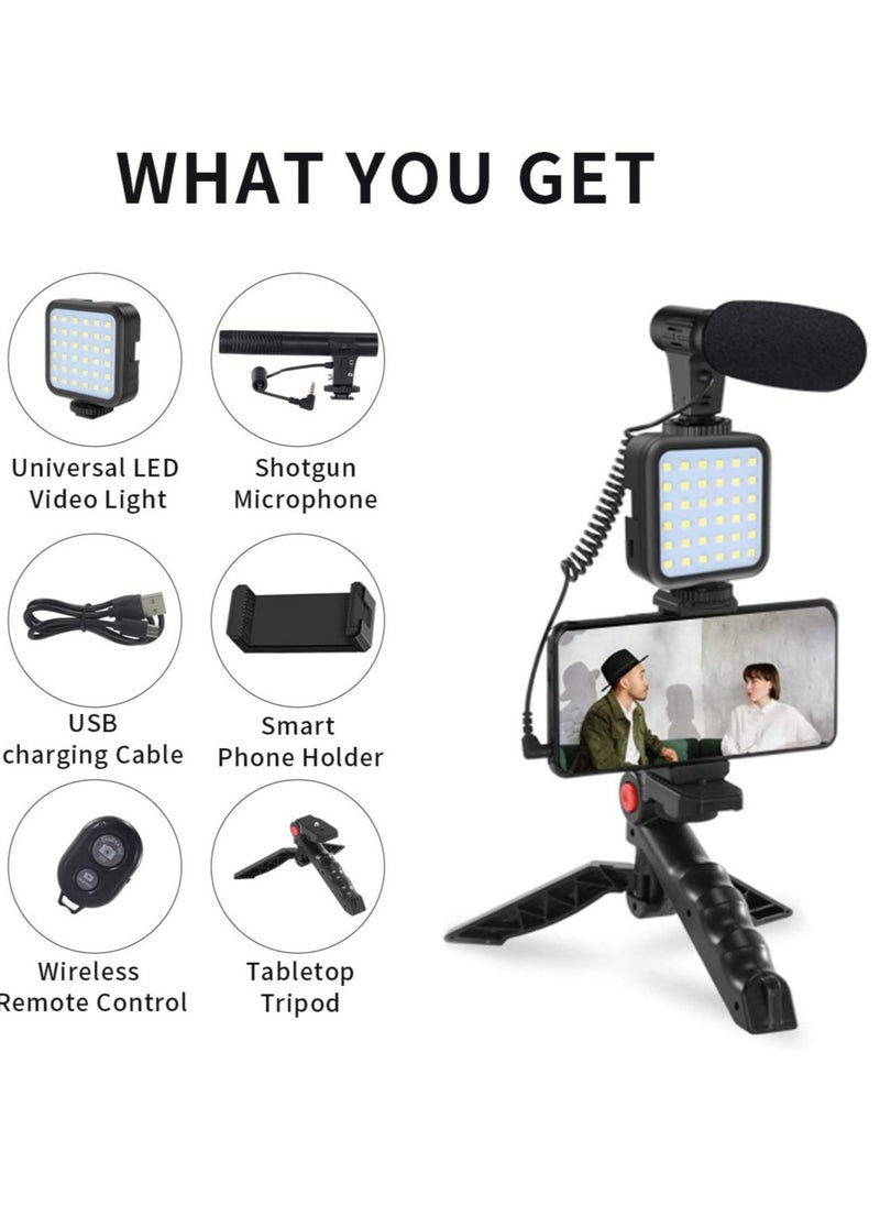 ELTRAZONE Smartphone Vlogging Tripod Kit With Fill Light, Microphone, And Phone Clip For YouTube/Tiktok/Instagram/Fitness Yoga  - Image 1