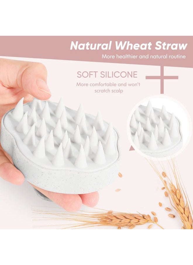 URTHEONE Scalp Massager Shampoo Brush, Hair Scalp Scrubber Head Massager with Soft Silicone Bristles for Women Men Kids Pets Shower and Hair Growth(Beige) Includes 5 Pcs Hair Ties  - Image 2
