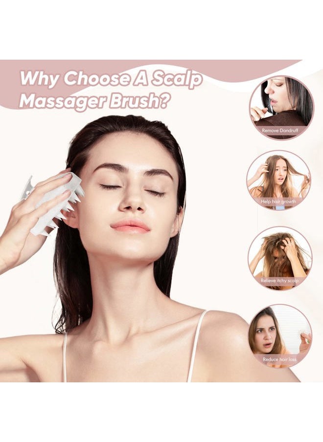 URTHEONE Scalp Massager Shampoo Brush, Hair Scalp Scrubber Head Massager with Soft Silicone Bristles for Women Men Kids Pets Shower and Hair Growth(Beige) Includes 5 Pcs Hair Ties  - Image 3