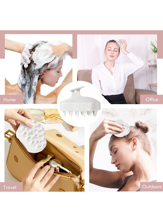 URTHEONE Scalp Massager Shampoo Brush, Hair Scalp Scrubber Head Massager with Soft Silicone Bristles for Women Men Kids Pets Shower and Hair Growth(Beige) Includes 5 Pcs Hair Ties  - Image 5