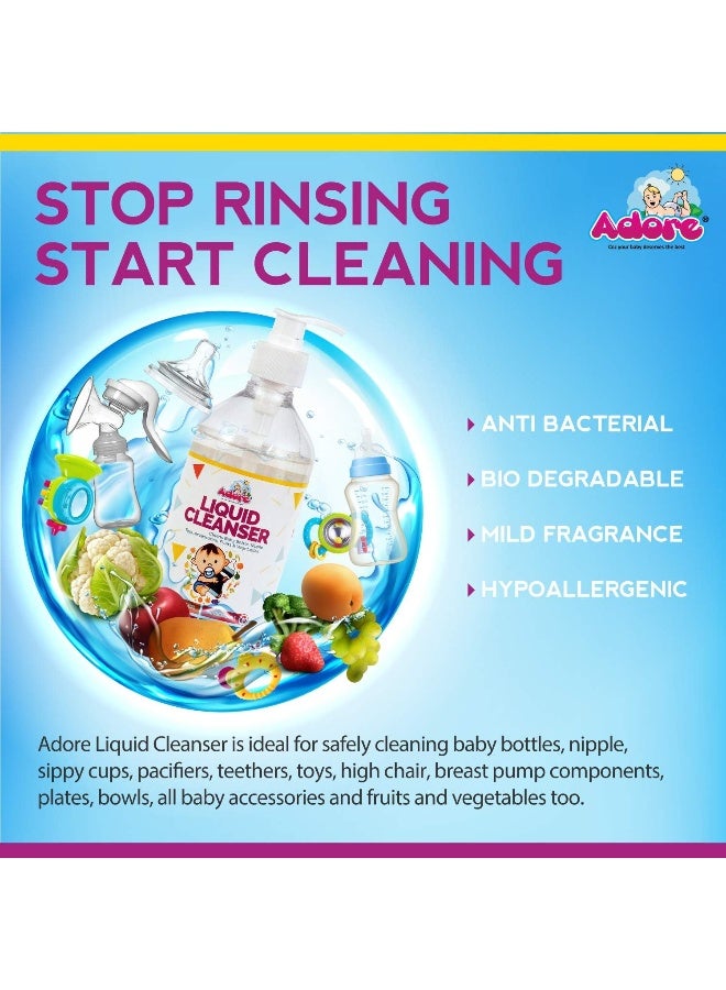 Adore Anti-Bacterial Liquid Cleanser of Baby Bottles, Nipple, Accessories, Toys, Fruits and Vegetables | Baby Bottle Cleaning Liquid (500 ml) - Image 4