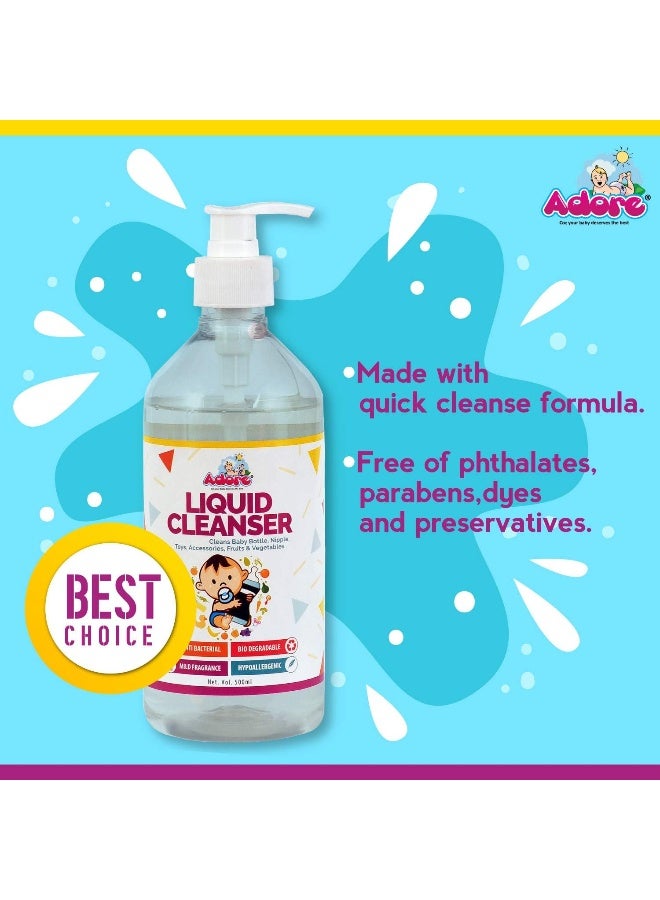 Adore Anti-Bacterial Liquid Cleanser of Baby Bottles, Nipple, Accessories, Toys, Fruits and Vegetables | Baby Bottle Cleaning Liquid (500 ml) - Image 2