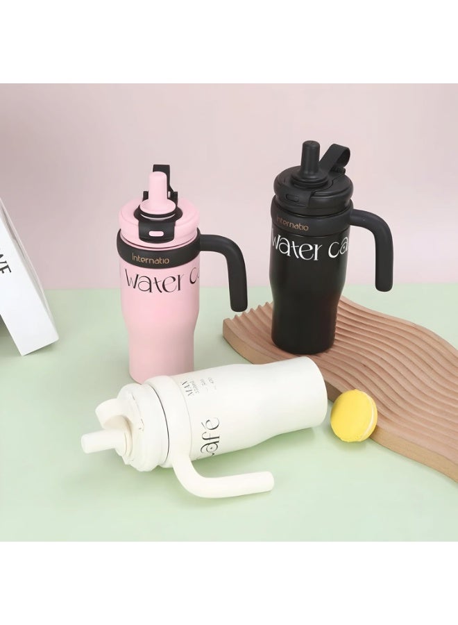 Large Coffee Mug with Straw and HandleTravel Mug for Car & Gym Hot and Cold Drinks BLACK - Image 4