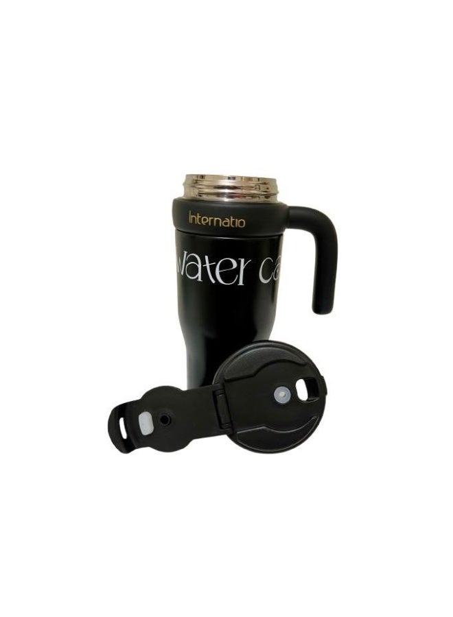 Large Coffee Mug with Straw and HandleTravel Mug for Car & Gym Hot and Cold Drinks BLACK - Image 2