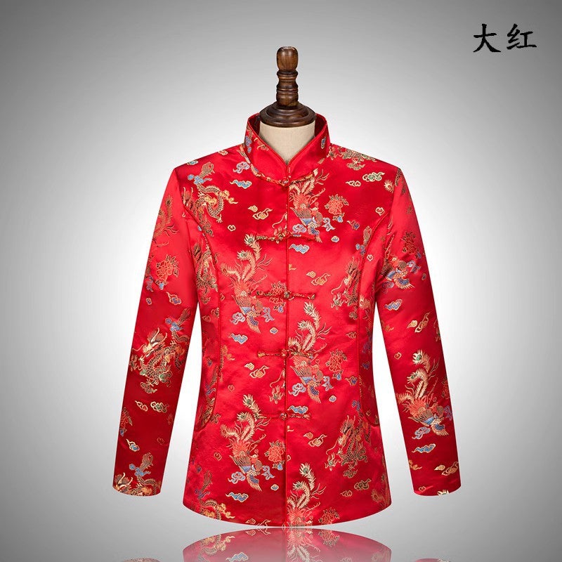 Festive Men'S And Women'S Tang Suit Chinese Style Coat Middle-Aged And Elderly Coat Dragon And Phoenix Couple'S Chinese Tang Suit Cotton-Padded Coat - Image 1
