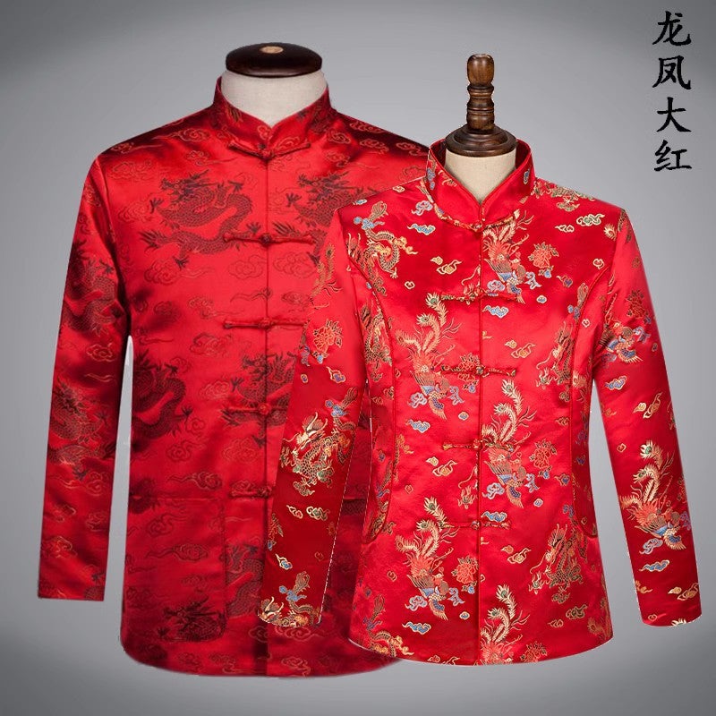 Festive Men'S And Women'S Tang Suit Chinese Style Coat Middle-Aged And Elderly Coat Dragon And Phoenix Couple'S Chinese Tang Suit Cotton-Padded Coat - Image 2