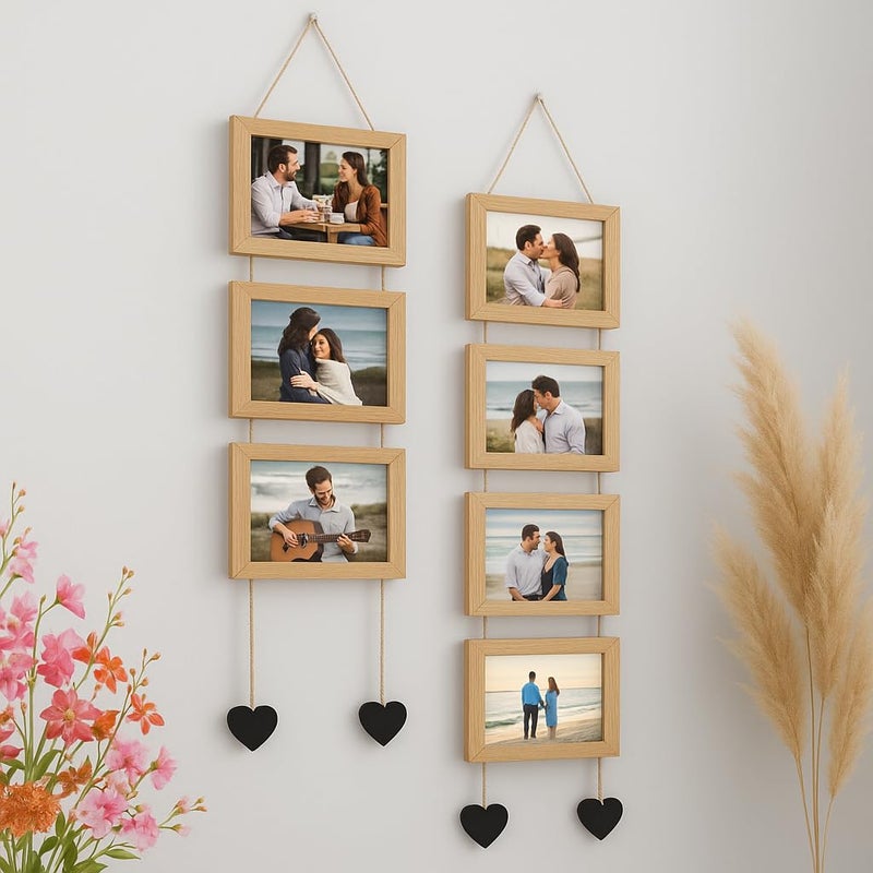 Stuthi Arts Hanging Photo Frame Collage Set, 5x7 inch, 7 Picture Frames with Heart Accents (Light oak) - Image 5