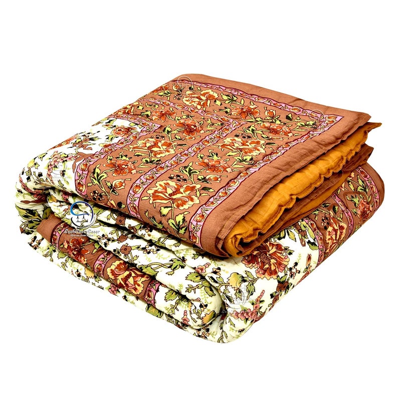 THROWS HOME DECOR بطانية سرير مزدوج من القطن العضوي 400 TC بتصميم جايبوري - Image 1