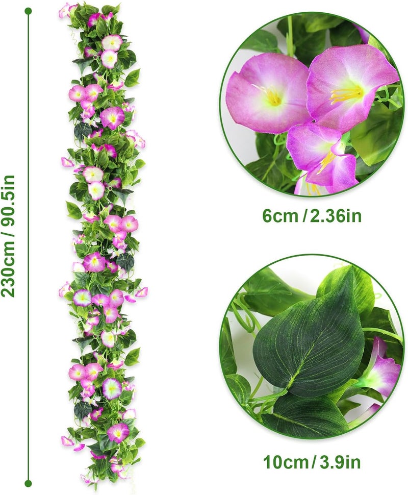 AirSun Artificial Morning Glory Flower Vines, 2pcs 15Feet Hanging Plants Silk Garland Fake Green Plant Home Garden Wall Fence Indoor Outdoor Wedding Birthday Decor (Purple) - Image 2