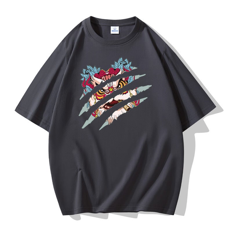 Cotton Short-Sleeved T-Shirt Men'S Loose Round Neck Printed Half-Sleeved Men'S Top Bottoming Shirt Trendy T - Image 1