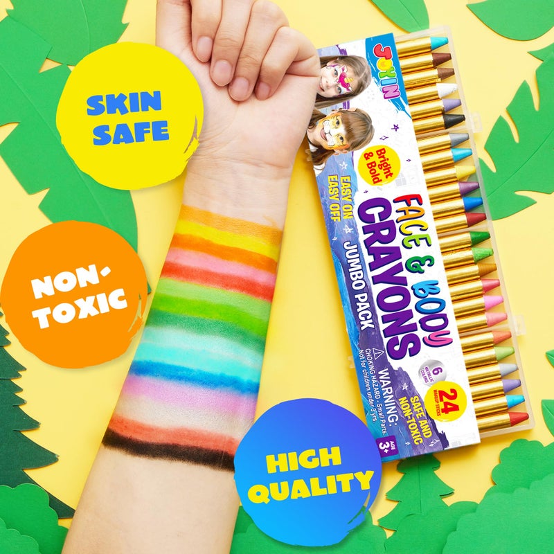 JOYIN 24 Colors Face Paint Safe & Non-Toxic Face and Body Crayons (Large Size 3 inch) Ultimate Party Pack Including 6 Metallic Colors for Birthday Toy Makeup Party Suppiles, Gifts for Kids Girls Boys - Image 2