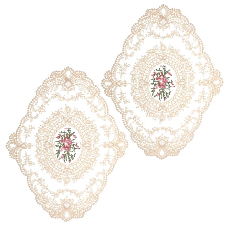 Tweruna 2PCS Lace Doilies for Tables, Lace Placemats Doilies for Tables Beige Embroidered Cup Mats Table Mats, Elegant and Retro for Desktop Decoration, Heat Insulation - Image 1