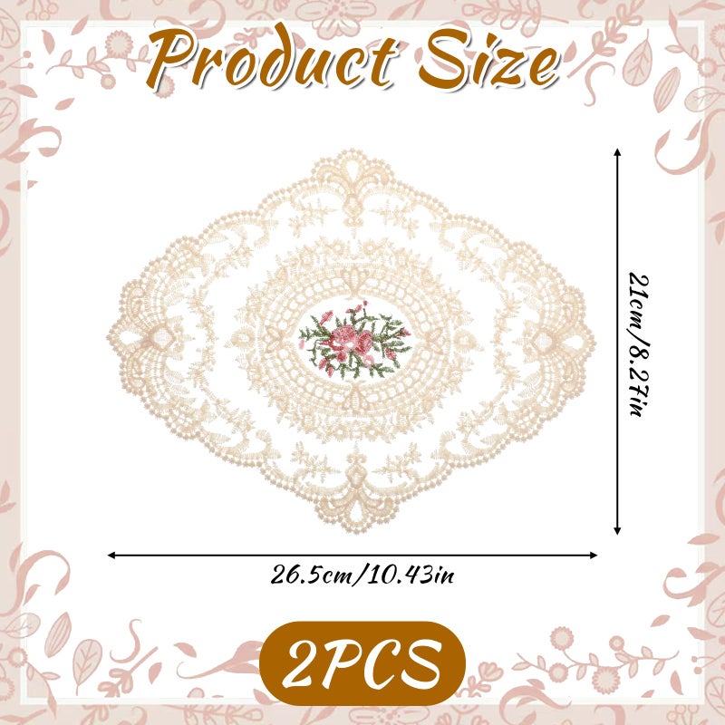 Tweruna 2PCS Lace Doilies for Tables, Lace Placemats Doilies for Tables Beige Embroidered Cup Mats Table Mats, Elegant and Retro for Desktop Decoration, Heat Insulation - Image 2