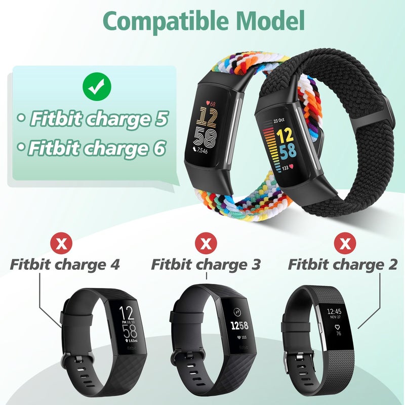 VNDAPT Elastic Braided Bands Compatible with Fitbit Charge 5/Fitbit Charge 6 for Women Men, Breathable Adjustable Stretchy Nylon Loop Sport Replacement Wristbands for Fitbit Charge 6 Charge 5 Straps - Image 4
