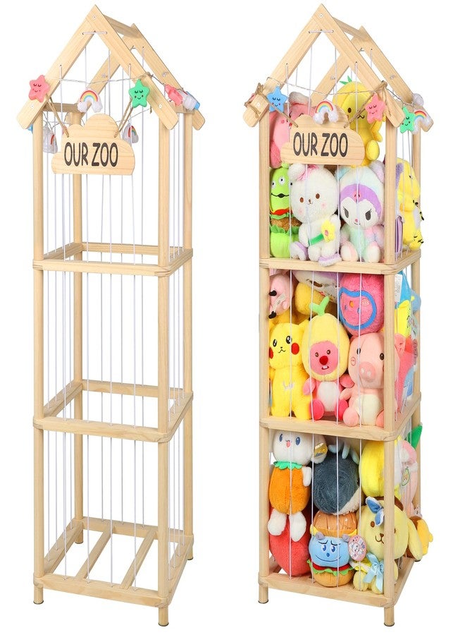 TGS 53" Large Stuffed Animal Storage Roof Style Plushies Zoo Wooden Plush Toys Organizer Plushies Storage Holder with Anti Tip Furniture Anchors Stuffed Animal Organizer Tower with Light Strips - Image 1