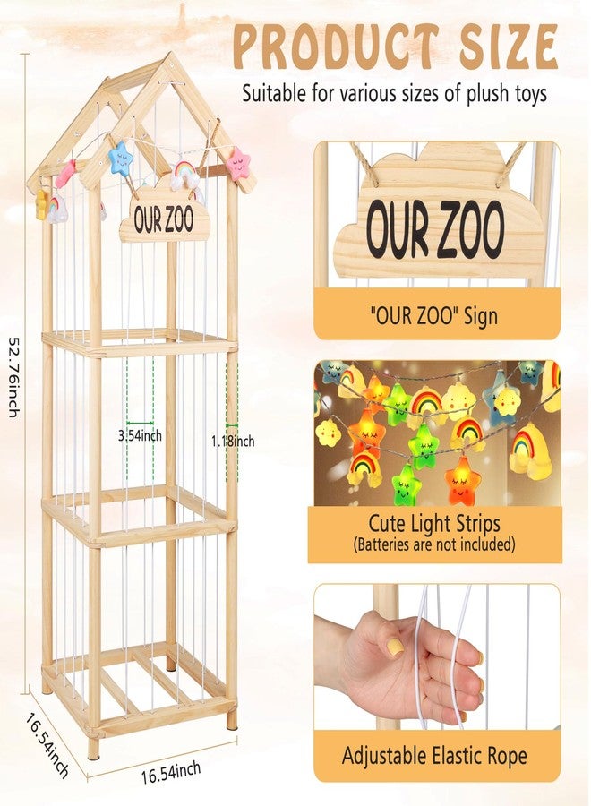 TGS 53" Large Stuffed Animal Storage Roof Style Plushies Zoo Wooden Plush Toys Organizer Plushies Storage Holder with Anti Tip Furniture Anchors Stuffed Animal Organizer Tower with Light Strips - Image 2