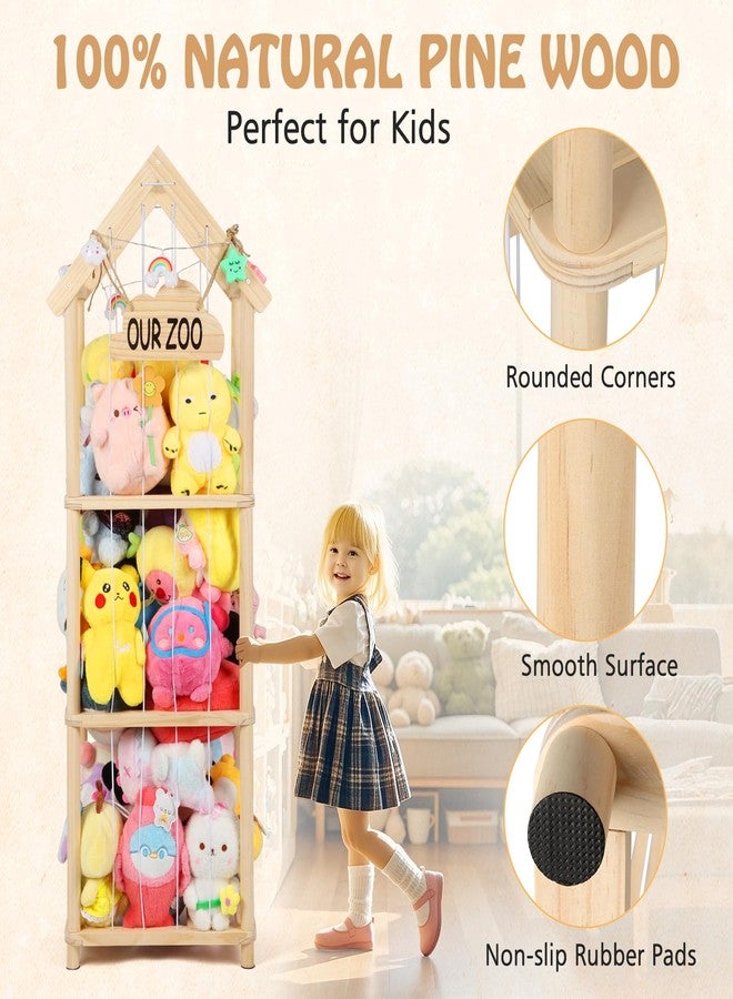 TGS 53" Large Stuffed Animal Storage Roof Style Plushies Zoo Wooden Plush Toys Organizer Plushies Storage Holder with Anti Tip Furniture Anchors Stuffed Animal Organizer Tower with Light Strips - Image 3