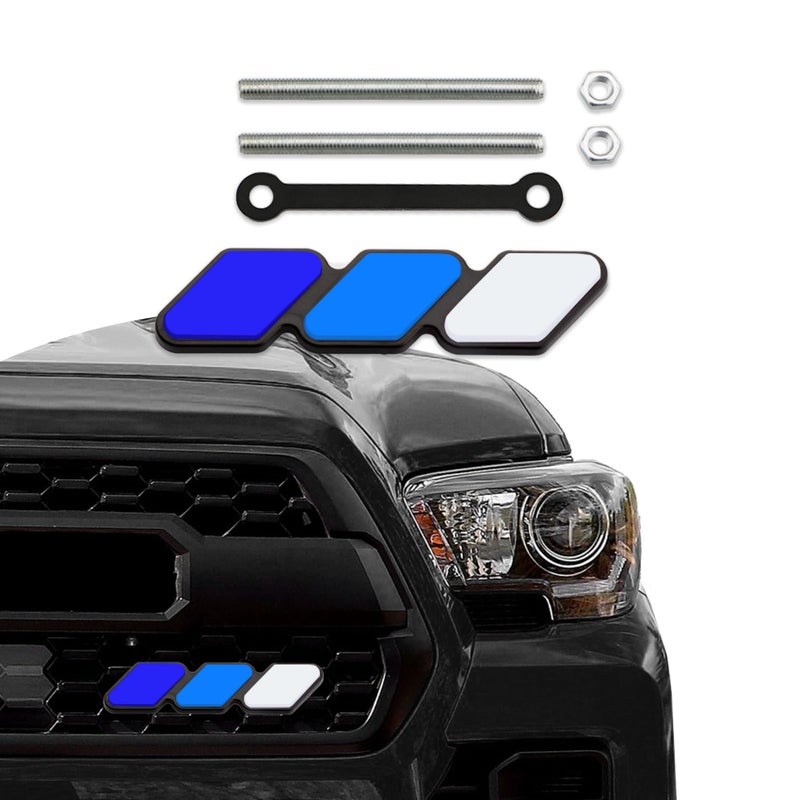 CHRYMUM Grille Decor Badge 3Color Upgrade Emblem Grille Insert Trims TriColor Grille Badge Emblem Car Decoration Accessories Fit for Most Vehicles White Blue - Image 3