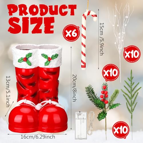 Vesici 25 Inch Christmas Santa Boots with Christmas Tree Artificial Xmas Tree Santa Boots Plant with Lights Berries Candy Cane Centerpiece Decoration for Home Office Porch Yard Indoor Holiday Decor - Image 3