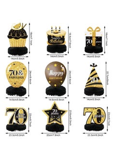 Zonon 70Th Birthday Party Decorations For Men Cheers Birthday Banner Black Gold Balloons Hanging Swirls Honeycomb Centerpieces And Disposable Tablecloth For Men Women 70Th Birthday Decorations  - Image 3