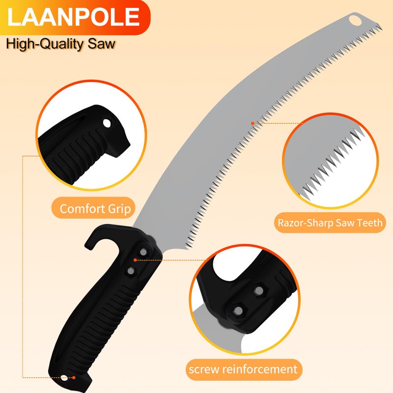 LAANPOLE 26FT Pole Saw, Telescoping Tree Trimmer with 5-20FT Extension Pole, Manual Branches Pruner for Backyard, Orange - Image 2