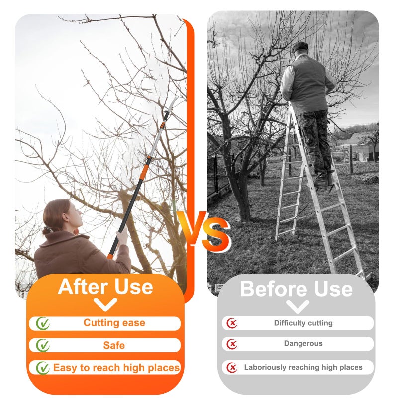 LAANPOLE 26FT Pole Saw, Telescoping Tree Trimmer with 5-20FT Extension Pole, Manual Branches Pruner for Backyard, Orange - Image 5